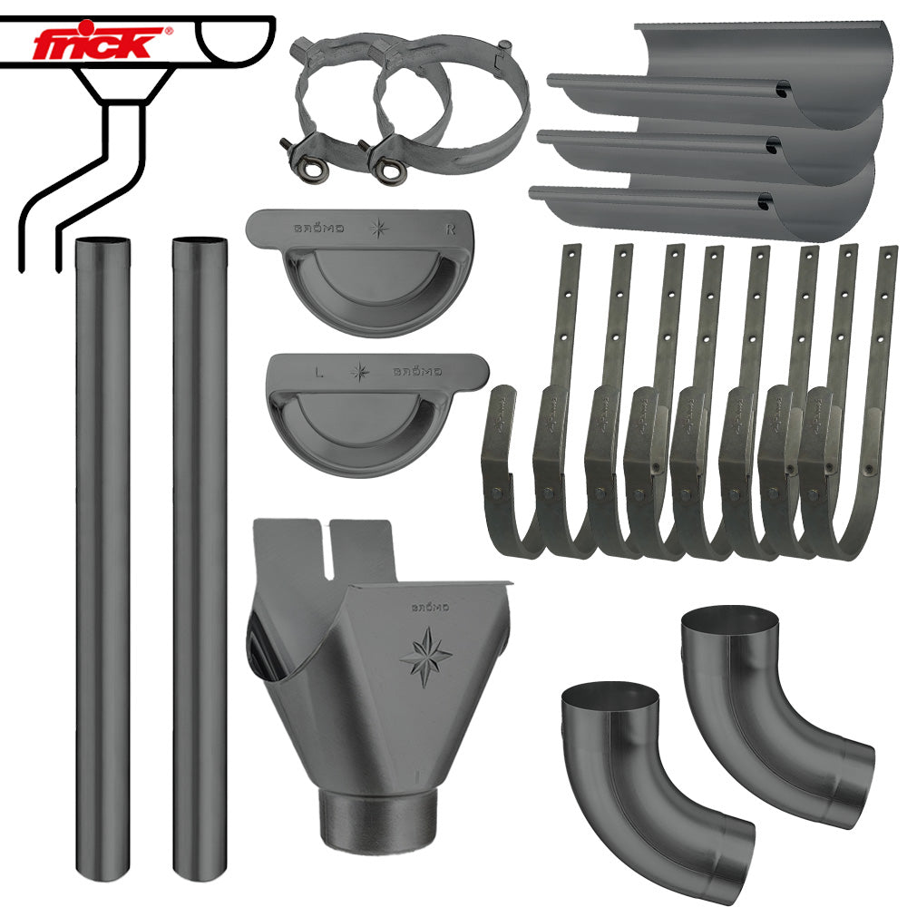 Dachrinnen Komplettset verzinkt farbig | 8tlg. 250mm | 7tlg. 280mm | 6tlg. 333mm